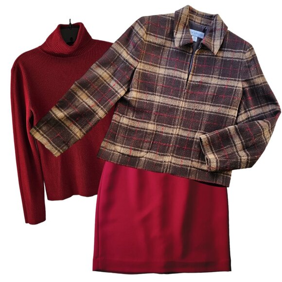Petite Sophisticate Plaid Lined Wool Zip Jacket | Like New | 2P | Brown Tan Red - Picture 8 of 16
